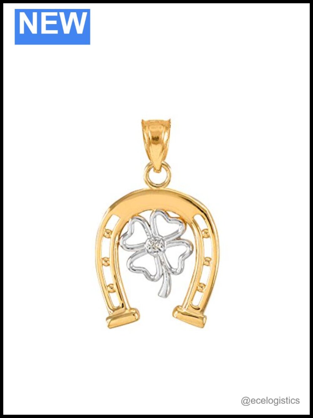 10K Two-Tone Gold Horseshoe Clover Diamond Pendant